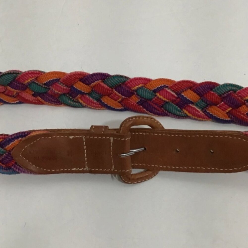 Vintage Colorful Hand Woven Guatemala Leather Belt Women's Medium